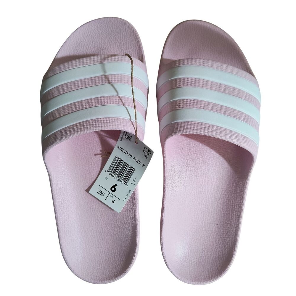 adidas Adilette Aqua Slides Girls 6 Pink White Big Kids Sandals Slip On NWT NIB